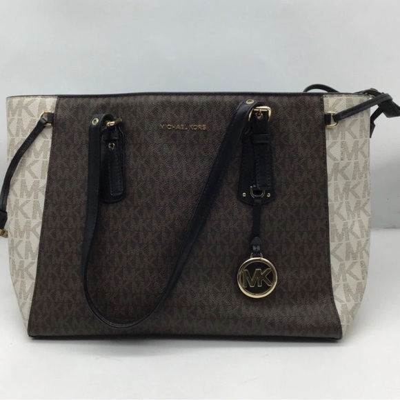Michael Kors Elegant Brown and Cream Voyager Tote EUC